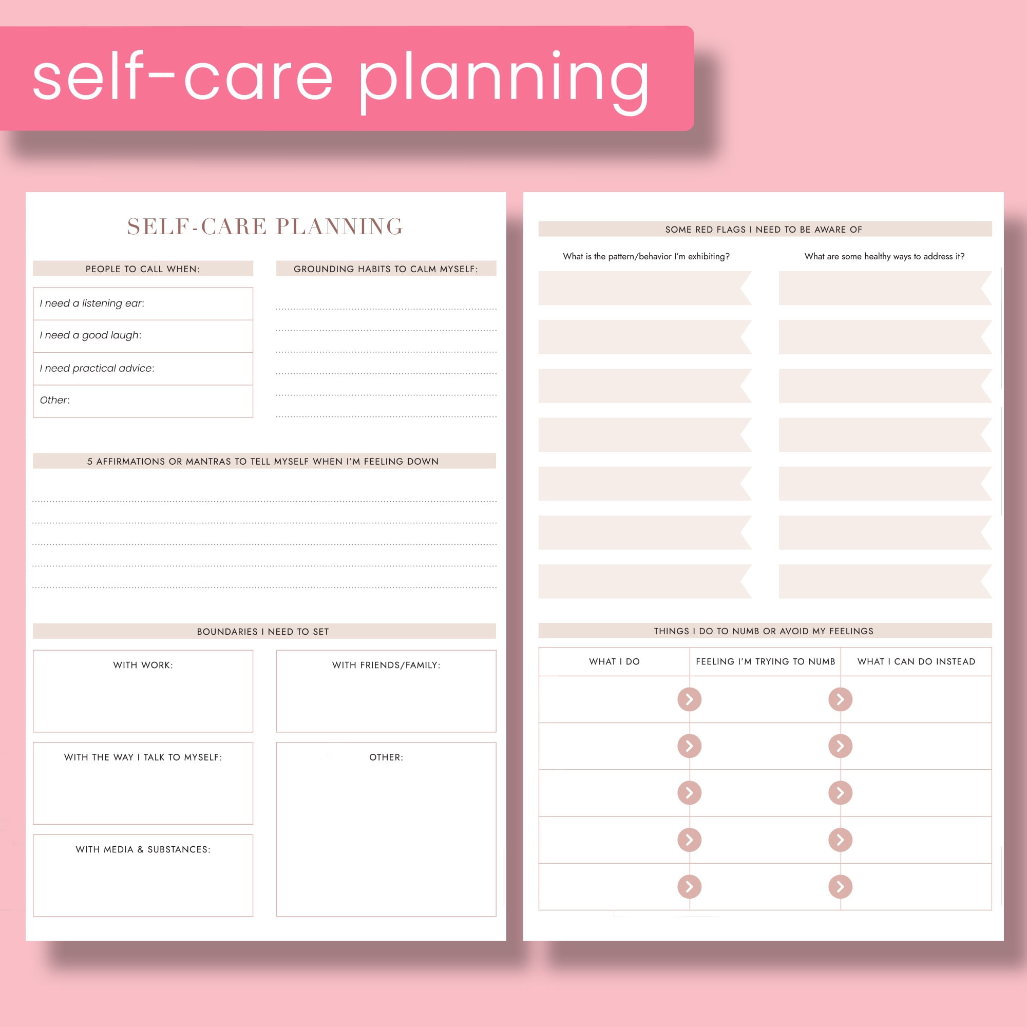 CanPlan Mental Health Planner - Self Care Gift for Women, Mental Health Journal, Book, Anxiety, Depression, ADHD Planner and Tracker, Self Love Self Care Journal, Wellness Planner, Pink