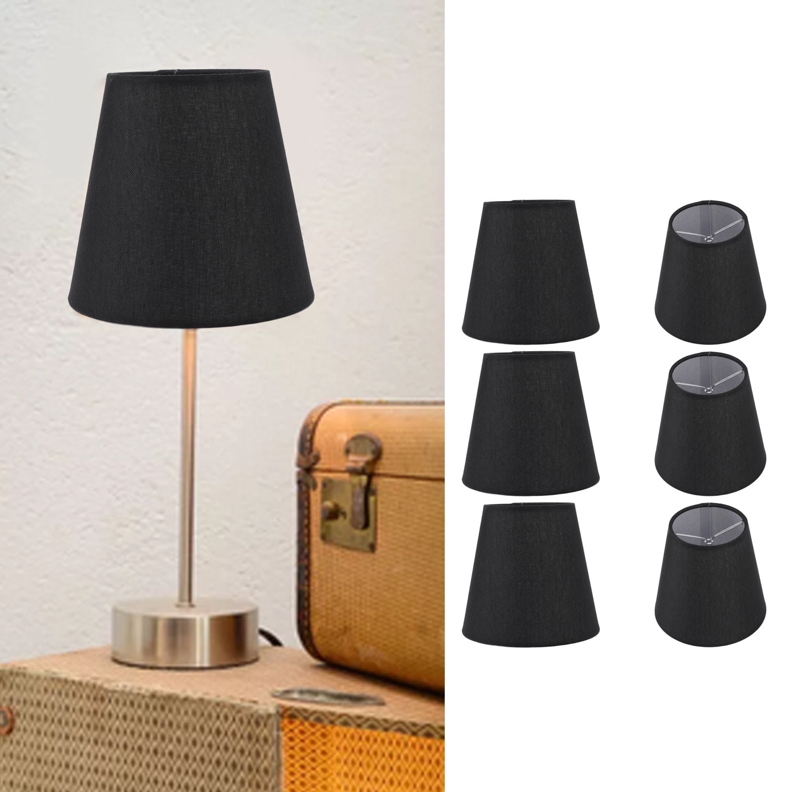 BIMZUC 6 Pieces Black Fabric Lamp Shades Modern Simple Style Iron Small Lampshade for E14 Bulb Table Lamp Floor Lamp Chandelier Wall Light Home Decoration Replacement Shades