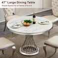 thumbnail image 3 of GAKMCIL 47" Round Marble Dining Table for 4-6 People, Modern Kitchen Table with High Glossy Faux Marble Top, Stainless Steel Base, 300lbs Load, Easy Assembly for Dining Room, Kitchen (Silver&White), 3 of 7