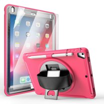 Dteck Screen Protector Case for iPad 5th Gen (2017)/6th Gen (2018)/iPad Air 1st/Air 2/iPad Pro 9.7" Shockproof Three-Layer Heavy Duty Protector Rubber Hard Stand Hand Strap Cover 9.7-inch,Rose