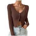 thumbnail image 1 of OJinShaWanO Sweaters for Teens Women's Ribbed Knit Button Down V Neck Lightweight Cropped Cardigan Coat Tops, 1 of 7