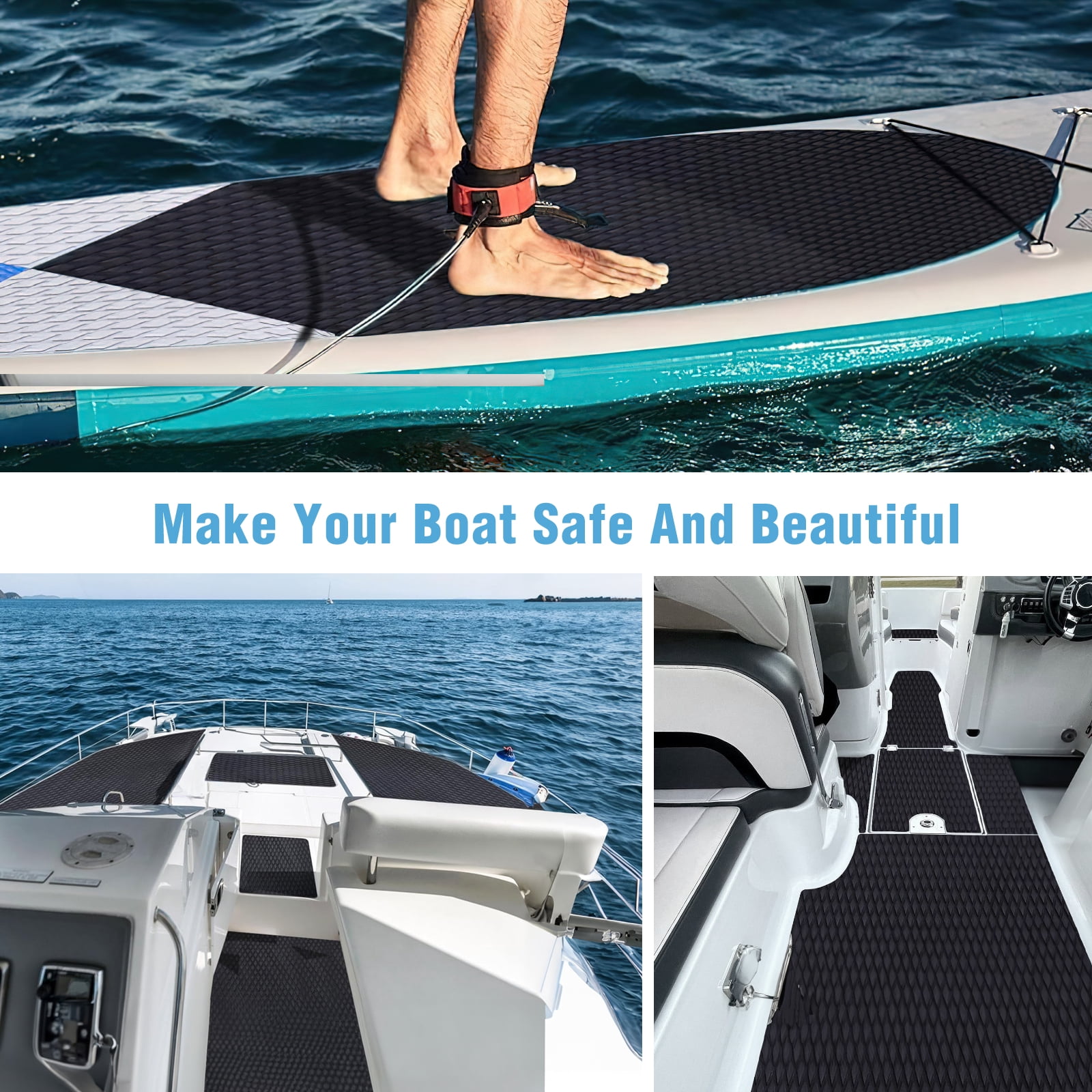 Boat Flooring EVA Foam Boat Decking Marine Mat Non-Slip Self-Adhesive Flooring Sheet for Motorboat Kayak Surfboard Garden Swimming Pools, 94.5" x 23.6"