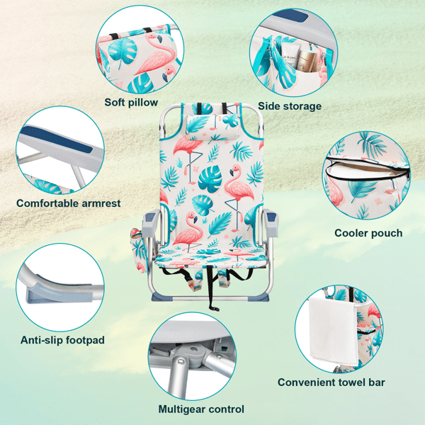 Beach Chair, Short Aluminum Tube Bearing 100kg Oxford Cloth Silver, 63*65*82cm White