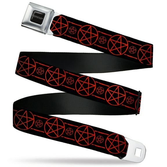Supernatural Belt, Seatbelt Buckle Belt, Supernatural Pentagram Icon Stripe Black Red, 30 to 44 Inches