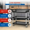 thumbnail image 2 of Lumiparty 3 Tier Service Utility Cart, Rolling Utility/Push Cart with Brake Wheel, Heavy Duty Food Service Cart, for Office, Warehouse, Restaurant, 360 lbs Capacity, Black, 2 of 7
