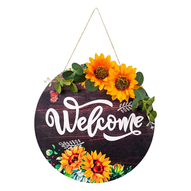 12inch Welcome Sign Front Porch Door Wooden Plaque Signs Wreath Crafts Wall  Hanger for Window Farmhouse Housewarming 