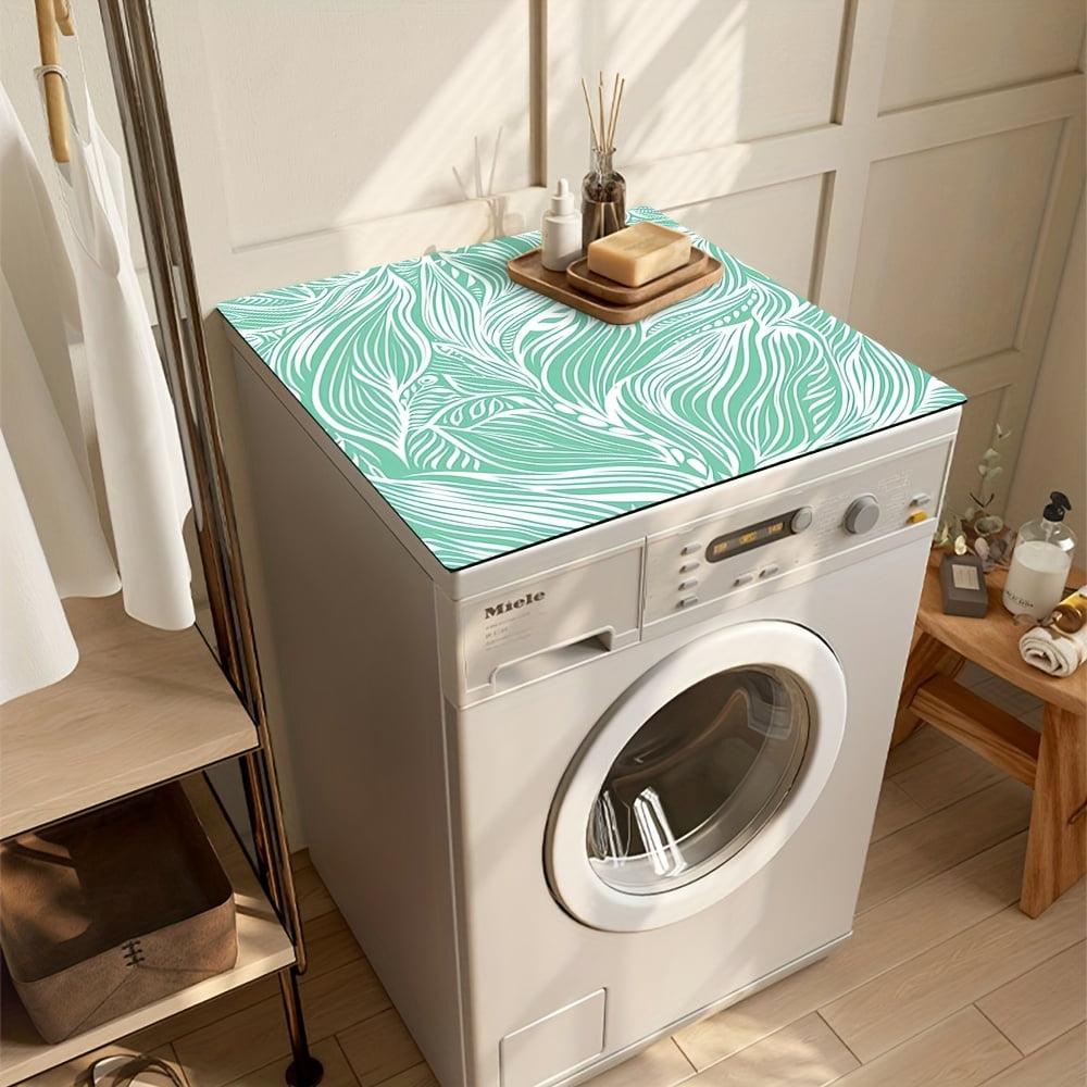 Seamless Botanical Pattern In Ombre Colors With Turquoise Elements Light Green And White Pattern, Washer And Dryer Top Protection Mat, Washing Machine Dust Cover Mat, Kitchen Accessories, Non-Slip