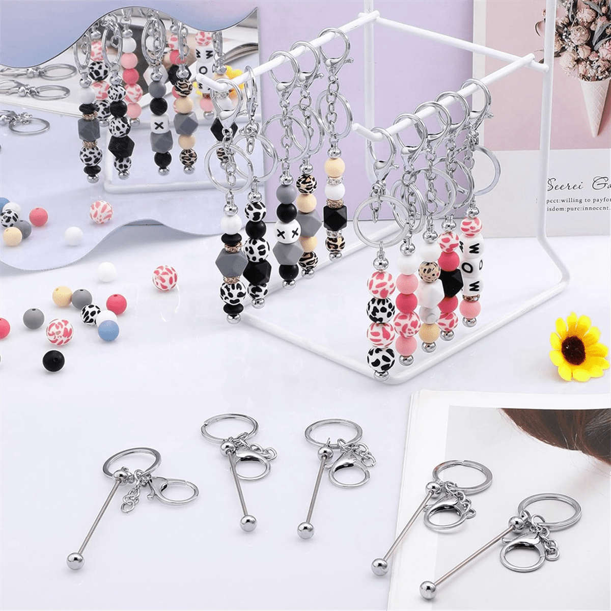 25 Pcs Beadable Keychain Bars Bulk for Beads DIY Blank Keychain