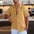 thumbnail image 2 of USNSM Mens Linen Shirts Short Sleeve Lapel Button Down Shirts Wrinkle Free Casual Vacation Beach Summer Tops Yellow M, 2 of 6