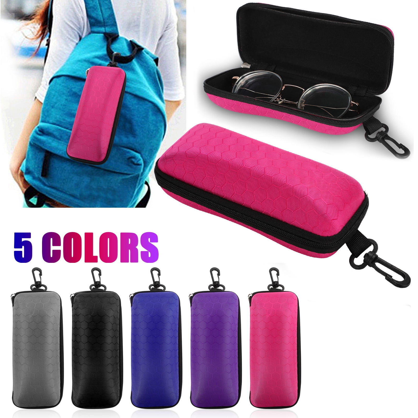 Eyeglass Box Bag Protector for Men Women Hard Shell Eyeglasses Case with Carabiner Hook SEALEN 2 PCS Portable Travel Zipper Sunglasses Case 