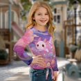 thumbnail image 3 of DISNIMO Girls Long Sleeve Tops Axolotl Printed Kids Casual Crewneck Tee Loose Fits Pullover Tops Fall Winter Blouse Tie Front Shirts for 5-12 Years Old Girls, 3 of 8