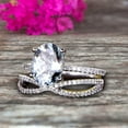 thumbnail image 2 of 1.5 Carat Oval Shape Aquamarine Engagement Ring Bridal Ring 10k White Gold Curved Loop Infinity Matching Band, 2 of 5