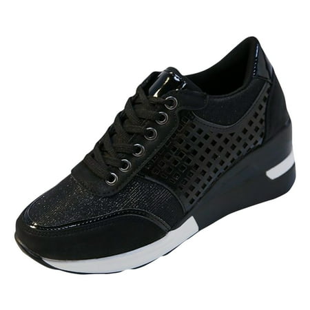 

Krdevn Walking Shoes Women Fashion Shoes Women Sneakers Gold Zipper Platform Trainers Lace Up Tenis Feminino Womens Casual Shoes -Black 37
