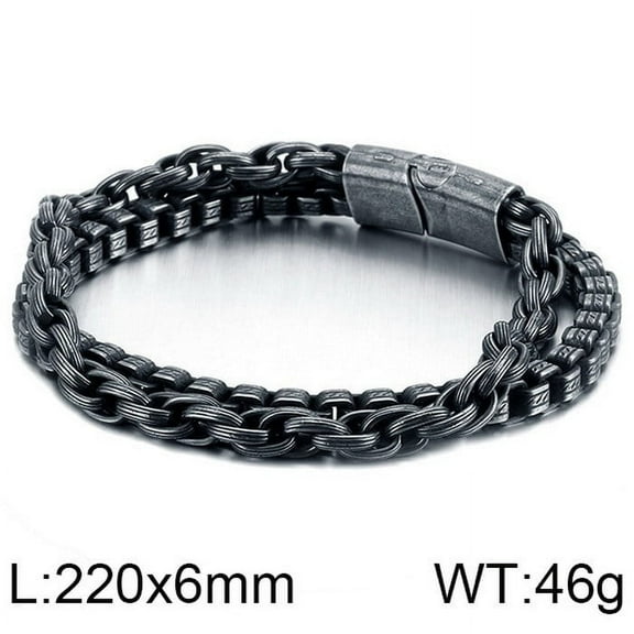 Vagzen Black Stainless Steel Punk Cuban Wristband Bracelet for Men, Retro Rope Chain, 8.66 IN