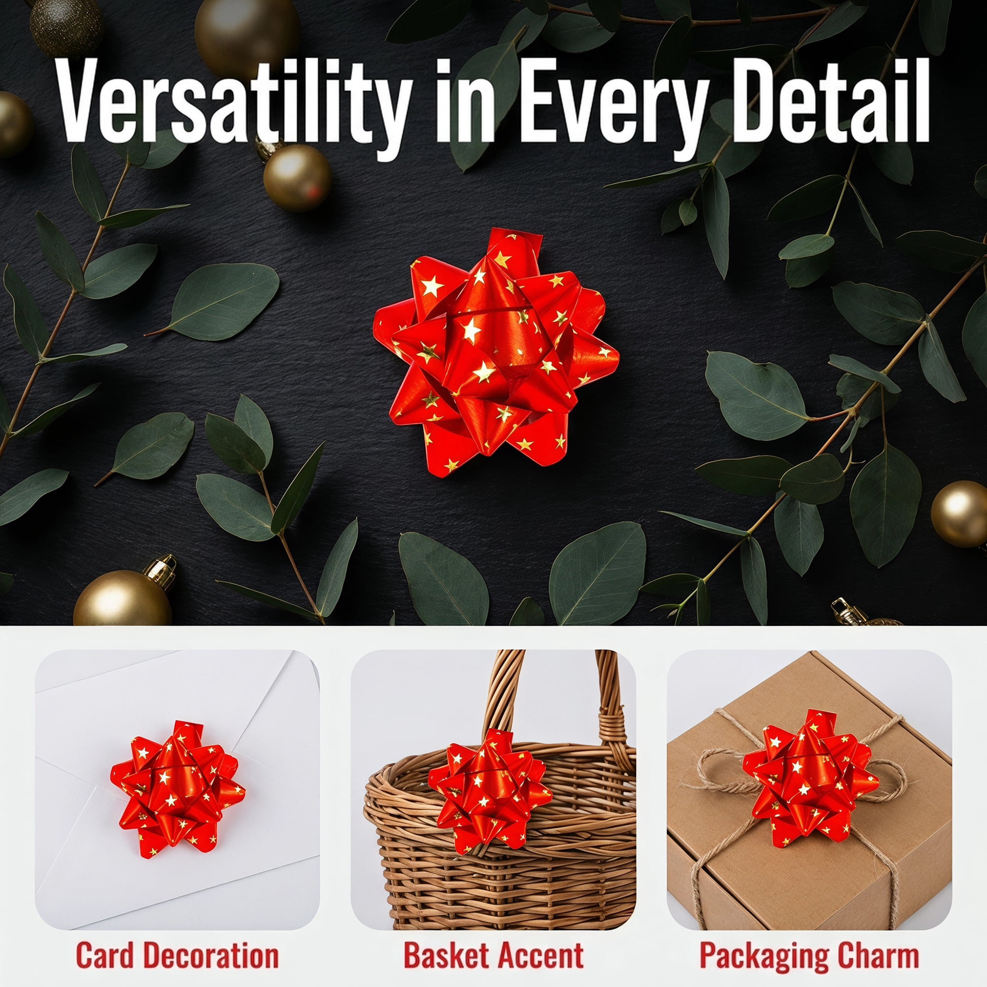 Unique Bargains Simple Glossy Star-shaped Gift Wrapping Bows for Special Events Red