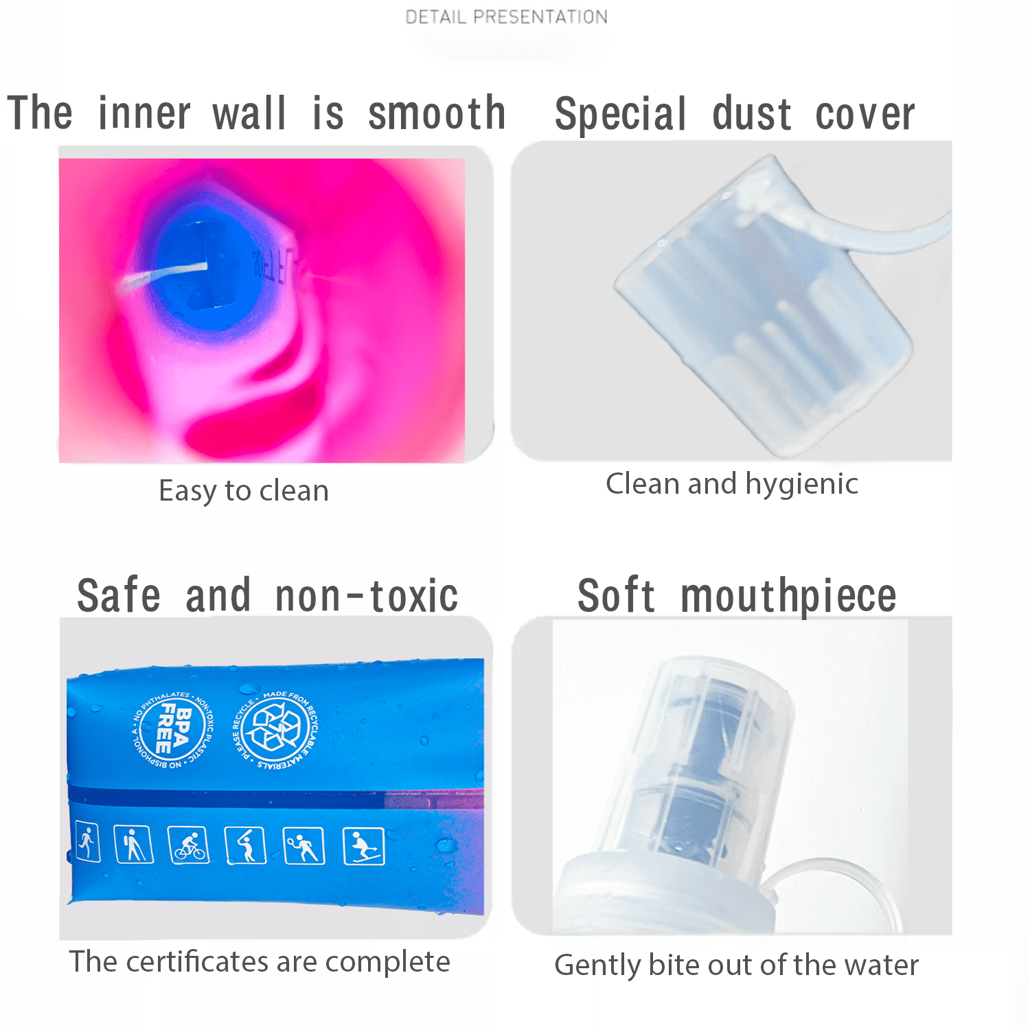 2- Pack Folding Soft Flask Portable Collapsible Running Lightweight Water Bottle for Outdoor Sports,Travel with Mouthpeice Cover - Ideal for Hiking Cycling Climbing (250ml/8.45oz, Pink Blue)