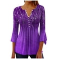 thumbnail image 3 of BRGZLK Short Sleeve Tops For Women Trendy 2026 Boho Floral Print Tunic Shrits Empire Waist Button V Neck 3/4 Bell Sleeve Blouses, 3 of 6