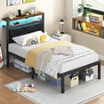 thumbnail image 5 of ChicZhiNest Twin Size Bed Frame with Storage Headboard and LED Light, Metal Platform Bed with Charging Station, Black, 5 of 10