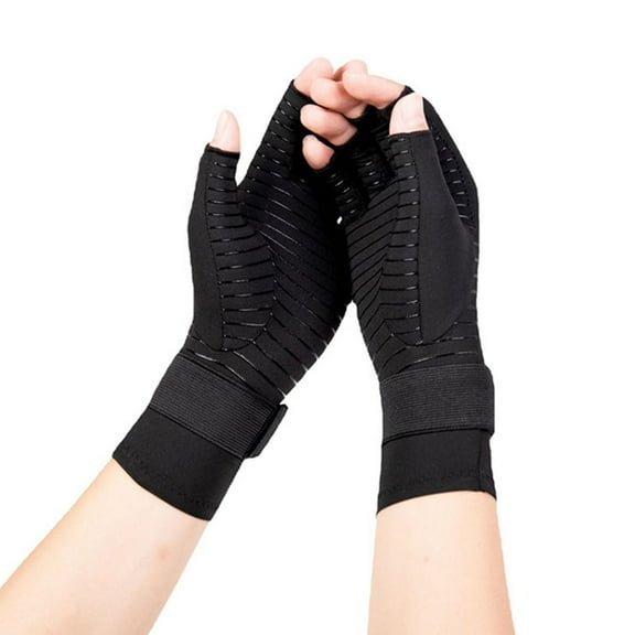 GROFRY 1 Pair Adjustable Hook Loop Fasteners Extended Wrist Strap Braided Copper Fiber Compression Gloves Half Finger Shockproof Non-Slip Unisex Sports Gloves for Climbing