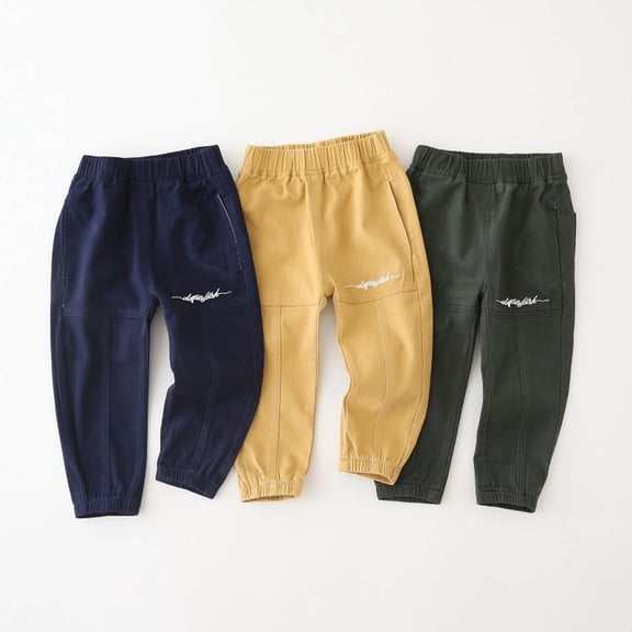 Boys' Pants Boys Pure Color Loose Fit Breathable Casual Pants Elastic Waist Outdoor Play Green 3-4 Years