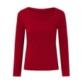 thumbnail image 3 of Rhuody Spring Tops For Girls Long Sleeve Shirts Ribbed Layering Tops U Neck Slim Fit Basic Tee Undershirts Adorable Wear Red 13-14 Years, 3 of 5