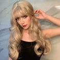 thumbnail image 6 of MUAXDA 25 In Women's Long Wavy Wig With Bangs Blonde Chemical Fiber Long Curly Hair Head Covers, 6 of 6