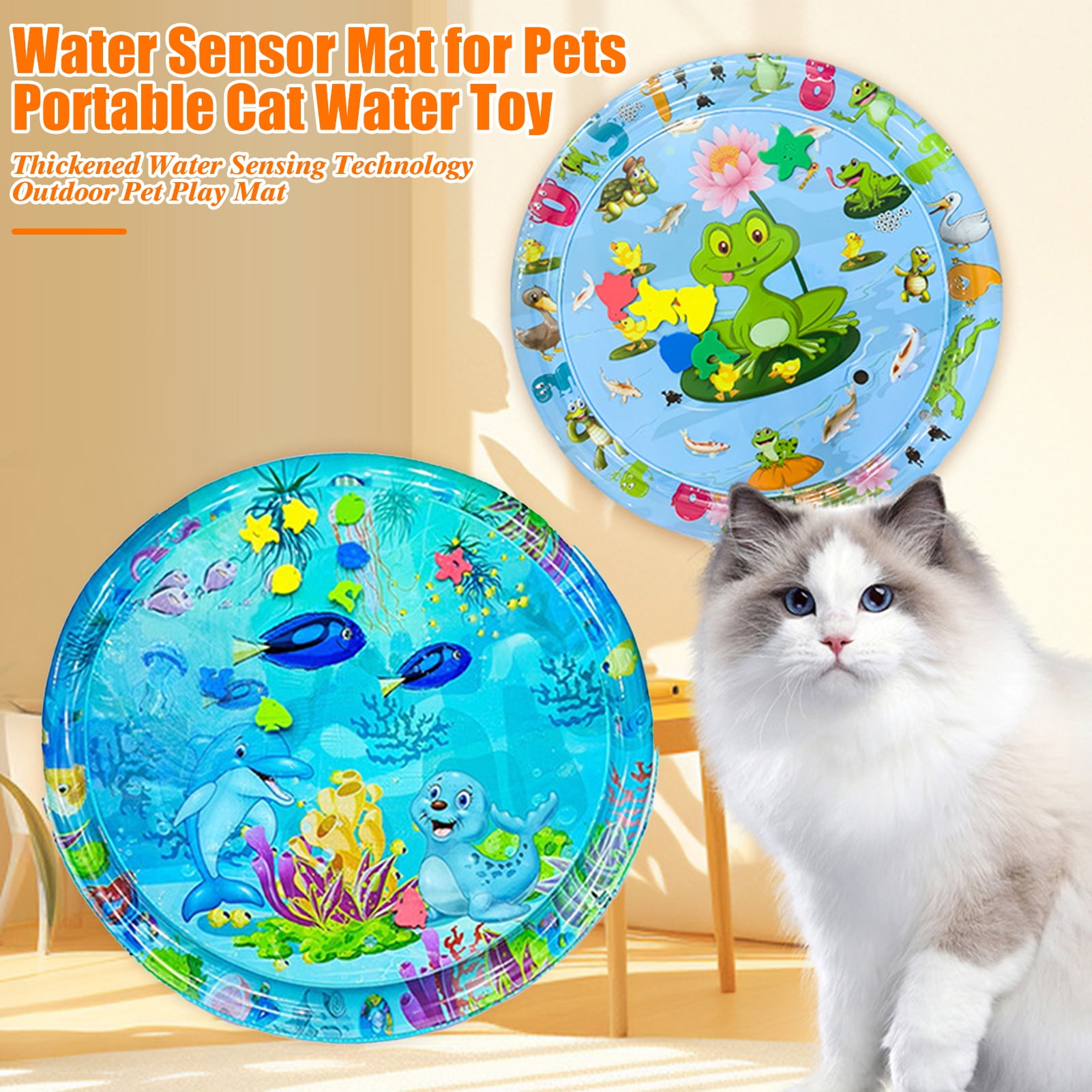 Frogued Cat Play Mat Thickened Water Sensor Pet Play Mat Water Sensing Cooling Mat Toy Interactive Pet Water Sensor Pad (Type A)