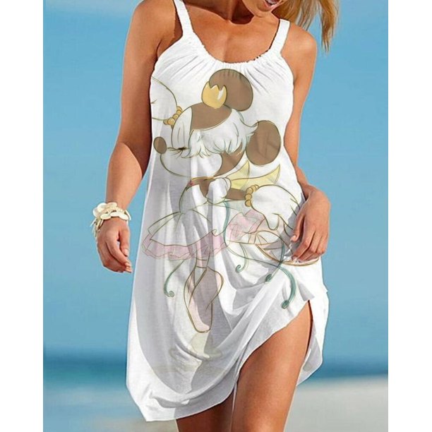 2022 Summer Disney Minnie Mickey Mouse Womens Dress Short Beach 3D Printing Party Mini Anchor Sling Dress Sleeveless Sexy DressS Gao Jinjia LED