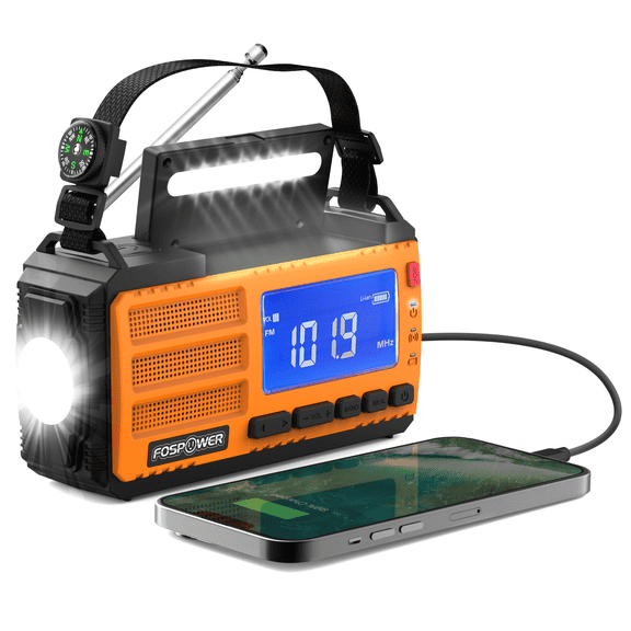 FosPower NOAA Emergency Weather Radio (Model D8) AM FM Portable Hand Crank Radio with USB/Solar Charging, 37000mWh Power Bank, SOS Alarm & Flashlight for Indoor/Outdoor Emergency