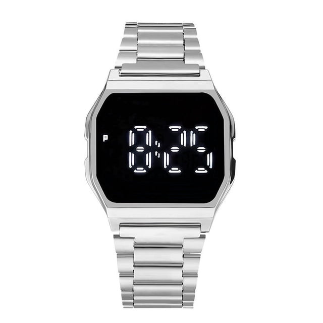 Reloj LED con banda de acero de metal, reloj electrónico cuadrado de moda para estudiantes, reloj táctil para hombres y mujeres