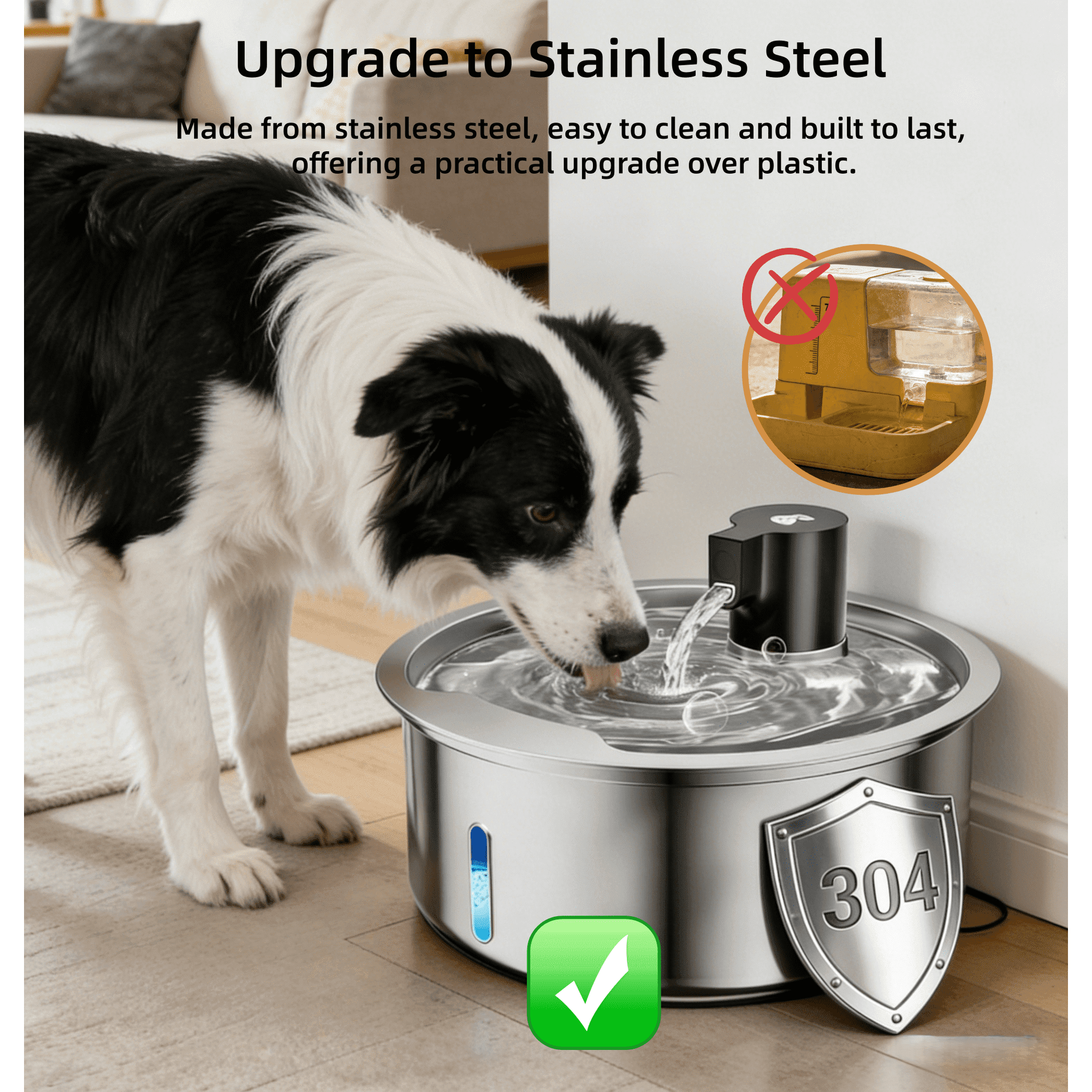Pawdippity 8L Stainless Steel Pet Water Fountain with 3 Filters for Cats & Dogs, Automatic Water Dispenser for Multi-Pet Homes, Quiet, Easy to Clean