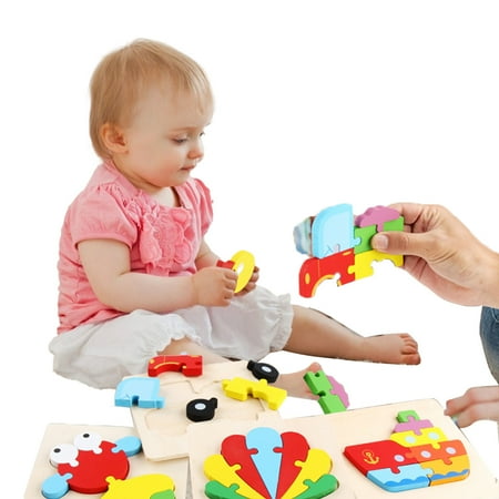 Esaierr Toddler Kids Wooden Toys 3 4 5years Old Wooden Puzzles Set Toys Cartoon Animals Wooden Three-Dimensional Puzzles Game Toys Boys Girls Preschool Educational Gift