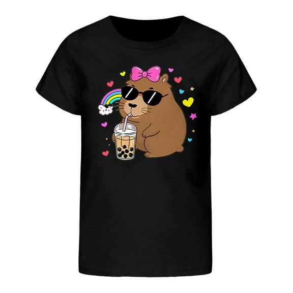 Tiijoy Toddler Girls Cute Capybara Graphic T-Shirt Kids Short Sleeve T Shirt, Sizes 2-3