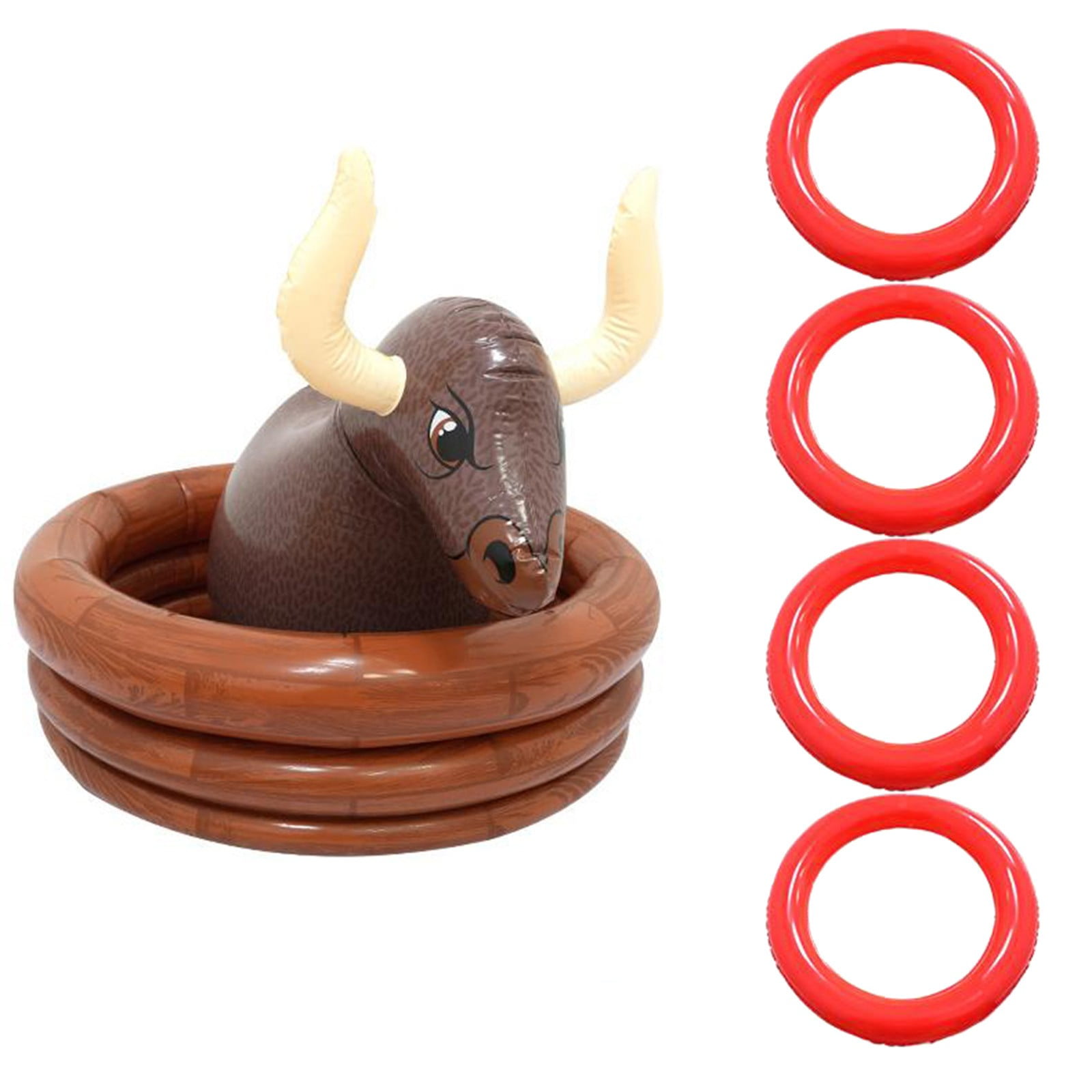 Inflatable Water Bull Ice Bucket - with Rings Toss, Bull Cooler Beverage Serving Container - Ideal for Beach, Pool, Camping Interactive Gamesch