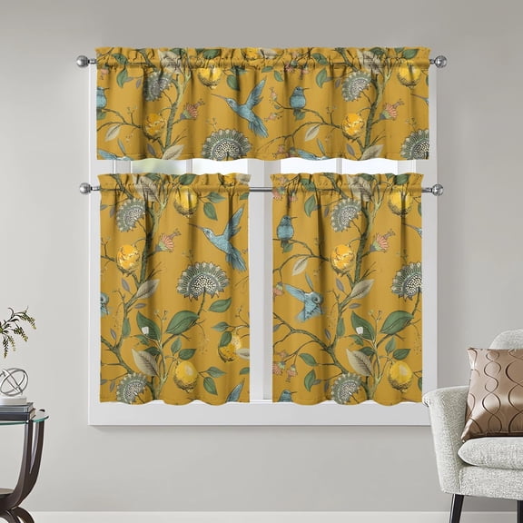 Lemon Kitchen Curtains 3 Piece Set Tier Valance Window Decor | 3 Piece Kitchen Curtain Set Includes 52x18in Valance and Two 27.5x39in Tier Curtains for Kitchen, Bedroom and Living Room