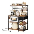 thumbnail image 1 of VEVOR Kitchen Bakers Rack, 4.6ft Power Cable Bakers Rack with Power Outlet, Kitchen Stand with X-Shaped Support Bar, 8 S-Shaped Hooks, Coffee Bar Stand for Dishes, Spice Bottles, Built-In Power Strip, 1 of 9