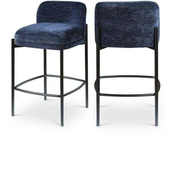 Meridian Furniture Burton Navy Chenille Fabric Stool (Set of 2)