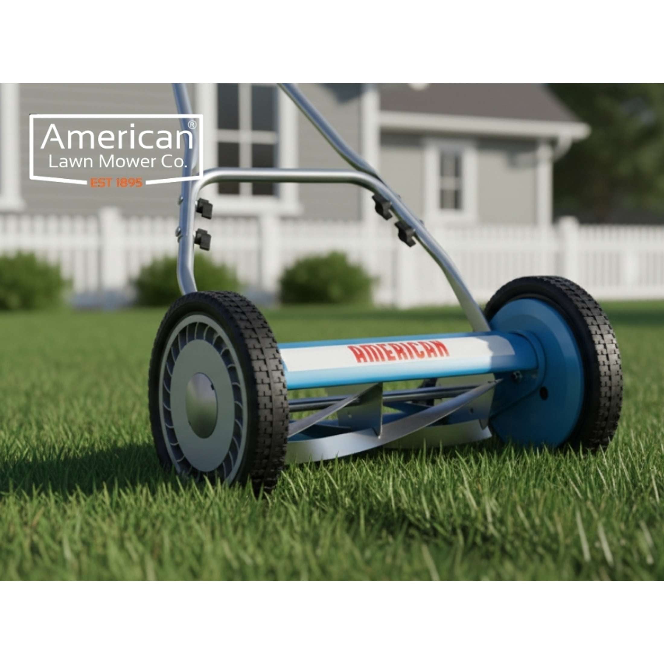 American Lawn Mower Company 2205-14 14-Inch 5-Blade Push Reel Lawn Mower, U-Handle, Blue