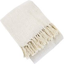 Fennco Styles Sevan Collection Soft 100% Cotton Diamond Weave Throw Blanket, 50" W x 60" L (Ivory)