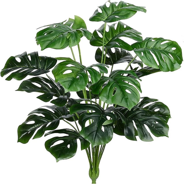 Plantas de hojas de palma artificiales Faux Fake Monstera Hoja de tortuga Tropical Palmera grande Hojas Planta Plantas de plástico resistentes a los rayos ultravioleta al aire libre (verde)