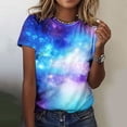 thumbnail image 2 of Tnhcen Women's Galaxy Print T-Shirt Short Sleeve Crew Neck, Trendy Graphic Tees for Women Plus Size S-5XL, Space Star Pattern Casual Top, Soft Stretch Cotton Like Fabric, 2 of 6