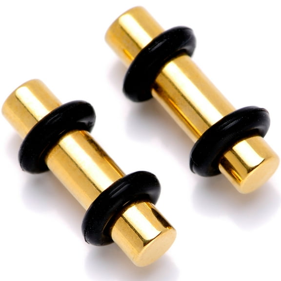 Body Candy Gold Tone Anodized Titanium Steel Micro Straight Plug Set of 2 8 Gauge