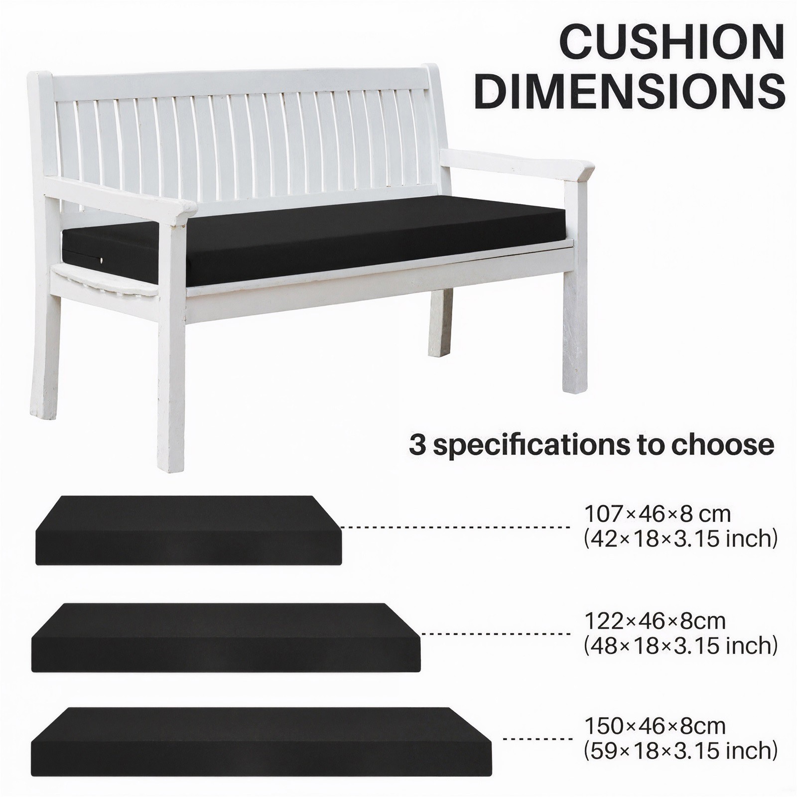 Topchances Outdoor Bench Cushion, Waterproof Patio Furniture Cushions, Non-Slip Bench Pad for Garden Swing Porch Sofa Settee (59x18x3 inch, Black)