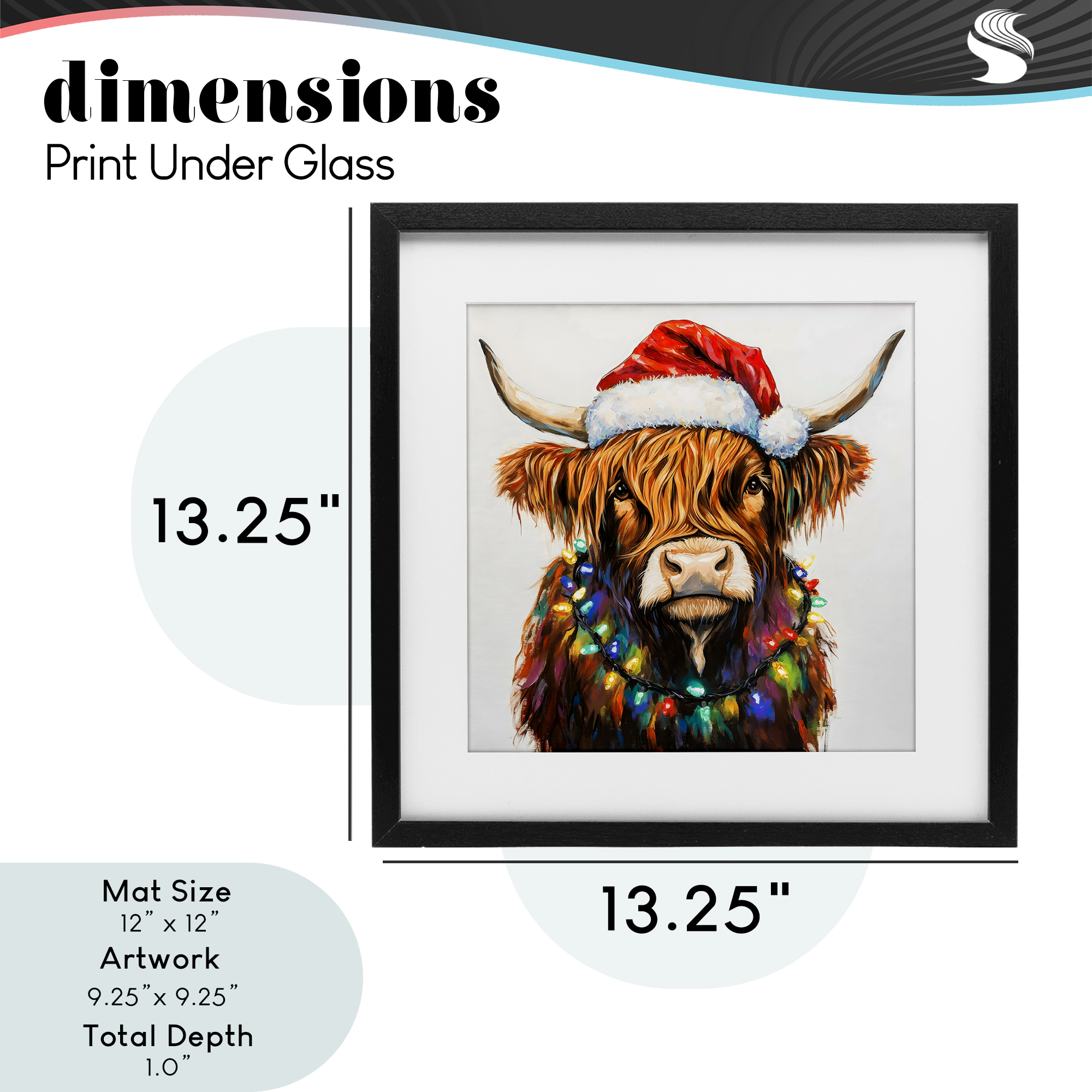 Holiday Lights Bedecked Highland Black Framed Print Under Glass, design by Petal Prints Design