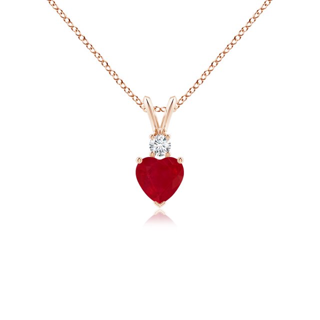 Angara Natural Ruby Necklace - Heart-Shaped Ruby Rabbit Ear Bale Pendant in 14K Rose Gold for Women