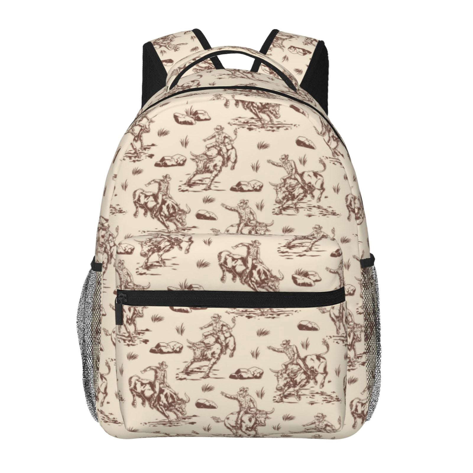 Ratiio Cowboy Sitting On Cow Back Print Eco-Friendly Casual Backpack, Water-Resistant Polyester Canvas Daypack with Smooth Zippers, Comfortable & Durable Travel Bag with Laptop Compartment