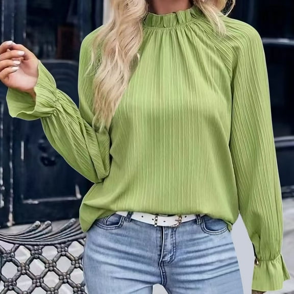 Wensltd Womens White Shirt Long Sleeve Stand-up Collar Blouse Business Casual Tops