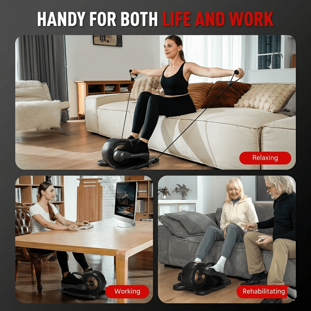 HARISON Under Desk Elliptical Machine with LCD Display, Elliptical Machines for Home Use with 12-Level Adjustable Speed and Resistance Bands