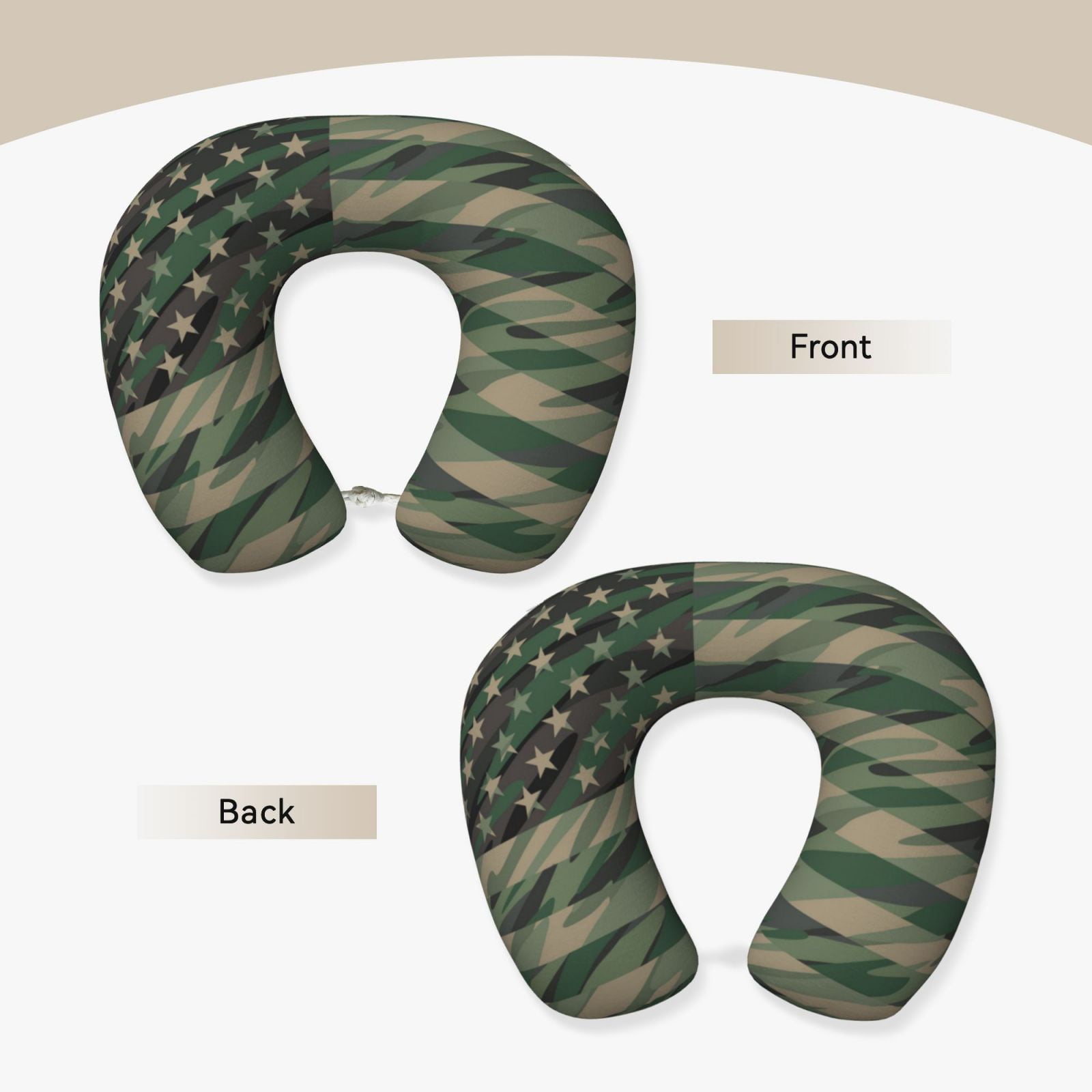 Xecao Jungle Green Camo USA Flag Print Memory Foam Cervical Neck Pillow Versatile U-Shaped Pillows for Home,Office,Camping,Travelling,Soft Washable Cover