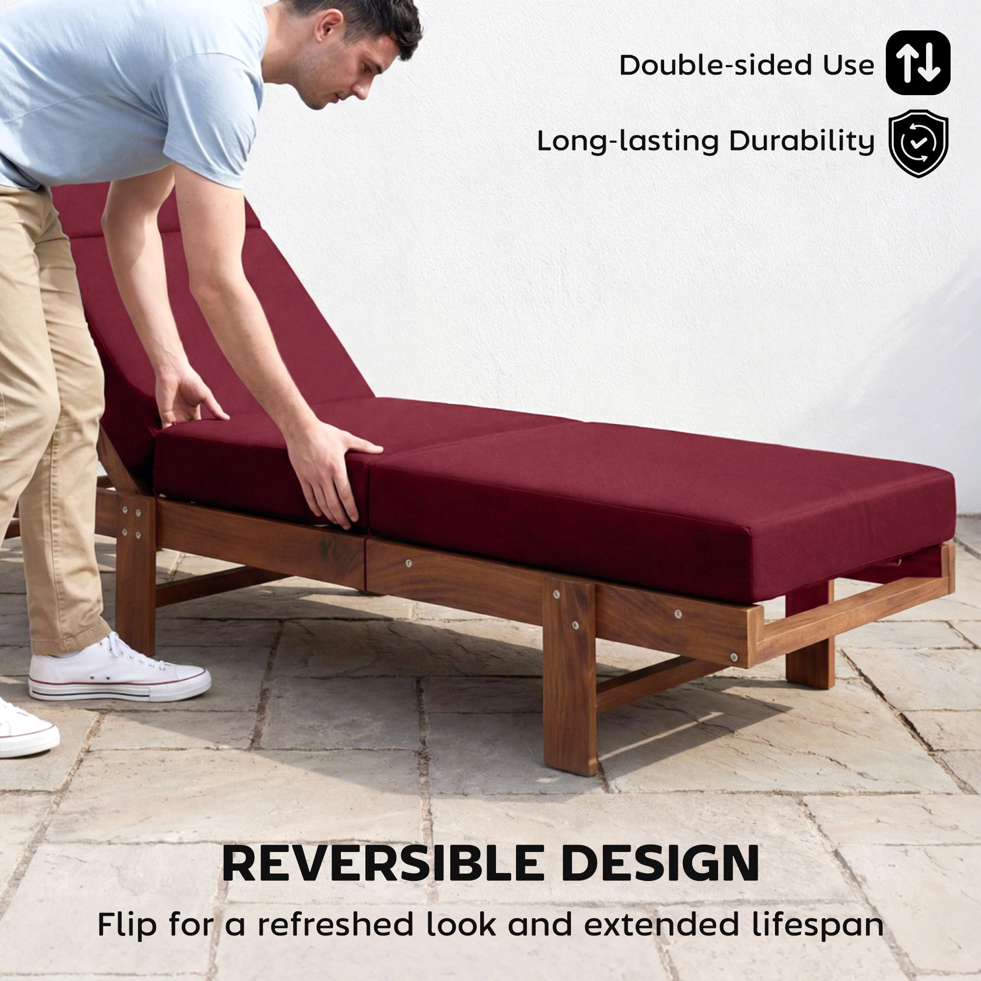 Alvantor Chaise Lounge Cushion 4" Lounge Chair Cushion for Outdoor 21" x 72 ", Red